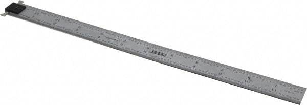 SPI - 12" Long, 1/64, 1/32" and 0.5, 1mm Graduation, Tool Steel Rule - English/Metric Graduation Style, 1" Wide, Silver, Satin Chrome Finish - Eagle Tool & Supply