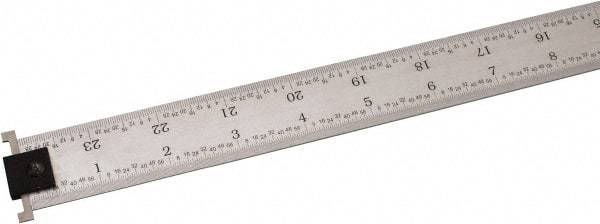 SPI - 24" Long, 1/100, 1/64, 1/50, 1/32" Graduation, Tool Steel Rule - 16R Graduation Style, 1-1/8" Wide, Silver, Satin Chrome Finish - Eagle Tool & Supply