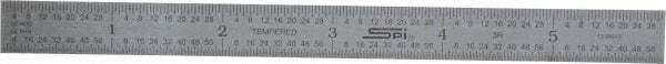 SPI - 6" Long, 1/64, 1/50, 1/32, 1/10" Graduation, Flexible Steel Rule - 3R Graduation Style, 1/2" Wide, Silver, Satin Chrome Finish - Eagle Tool & Supply
