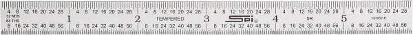 SPI - 6" Long, 1/100, 1/64, 1/32, 1/10" Graduation, Flexible Steel Rule - 5R Graduation Style, 1/2" Wide, Silver, Satin Chrome Finish - Eagle Tool & Supply