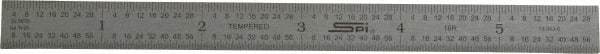 SPI - 6" Long, 1/100, 1/64, 1/50, 1/32" Graduation, Flexible Steel Rule - 16R Graduation Style, 1/2" Wide, Silver, Satin Chrome Finish - Eagle Tool & Supply