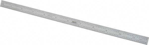 SPI - 12" Long, 1/64, 1/32" and 0.5, 1mm Graduation, Flexible Steel Rule - English/Metric Graduation Style, 1/2" Wide, Silver, Satin Chrome Finish - Eagle Tool & Supply