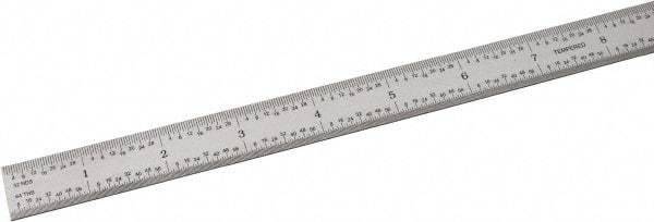 SPI - 18" Long, 1/100, 1/64, 1/50, 1/32" Graduation, Flexible Steel Rule - 16R Graduation Style, 3/4" Wide, Silver, Satin Chrome Finish - Eagle Tool & Supply