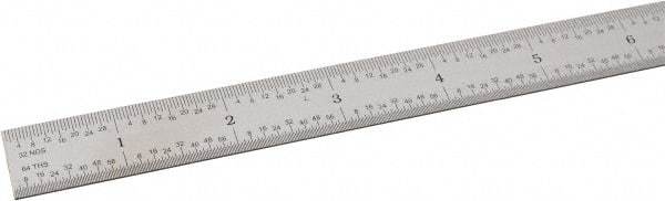 SPI - 24" Long, 1/64, 1/32" and 0.5, 1mm Graduation, Flexible Steel Rule - English/Metric Graduation Style, 3/4" Wide, Silver, Satin Chrome Finish - Eagle Tool & Supply
