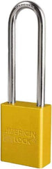 American Lock - Keyed Different Conductive Lockout Padlock - 3" Shackle Clearance, 1/4" Shackle Diam, 1.8" Body Height x 3/4" Body Width, Yellow, 6 Pins - Eagle Tool & Supply