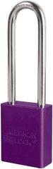 American Lock - Keyed Different Conductive Lockout Padlock - 3" Shackle Clearance, 1/4" Shackle Diam, 1.8" Body Height x 3/4" Body Width, Purple, 6 Pins - Eagle Tool & Supply