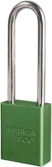 American Lock - Keyed Different Conductive Lockout Padlock - 3" Shackle Clearance, 1/4" Shackle Diam, 1.8" Body Height x 3/4" Body Width, Green, 6 Pins - Eagle Tool & Supply