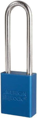 American Lock - Keyed Different Conductive Lockout Padlock - 3" Shackle Clearance, 1/4" Shackle Diam, 1.8" Body Height x 3/4" Body Width, Blue, 6 Pins - Eagle Tool & Supply
