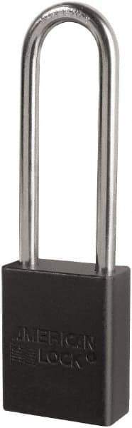 American Lock - Keyed Different Conductive Lockout Padlock - 3" Shackle Clearance, 1/4" Shackle Diam, 1.8" Body Height x 3/4" Body Width, Black, 6 Pins - Eagle Tool & Supply