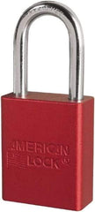 American Lock - Keyed Different Conductive Lockout Padlock - 1-1/2" Shackle Clearance, 1/4" Shackle Diam, 1.8" Body Height x 3/4" Body Width, Red, 6 Pins - Eagle Tool & Supply