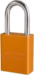 American Lock - Keyed Different Conductive Lockout Padlock - 1-1/2" Shackle Clearance, 1/4" Shackle Diam, 1.8" Body Height x 3/4" Body Width, Orange, 6 Pins - Eagle Tool & Supply