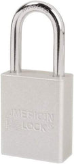 American Lock - Keyed Different Conductive Lockout Padlock - 1-1/2" Shackle Clearance, 1/4" Shackle Diam, 1.8" Body Height x 1-1/2" Body Width, Silver, 6 Pins - Eagle Tool & Supply