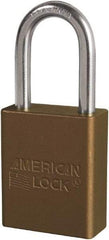 American Lock - Keyed Different Conductive Lockout Padlock - 1-1/2" Shackle Clearance, 1/4" Shackle Diam, 1.8" Body Height x 3/4" Body Width, Brown, 6 Pins - Eagle Tool & Supply