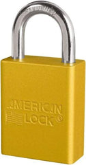 American Lock - Keyed Different Conductive Lockout Padlock - 1" Shackle Clearance, 1/4" Shackle Diam, 1.8" Body Height x 3/4" Body Width, Yellow, 6 Pins - Eagle Tool & Supply