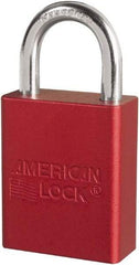 American Lock - Keyed Different Conductive Lockout Padlock - 1" Shackle Clearance, 1/4" Shackle Diam, 1.8" Body Height x 3/4" Body Width, Red, 6 Pins - Eagle Tool & Supply