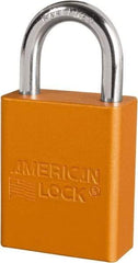 American Lock - Keyed Different Conductive Lockout Padlock - 1" Shackle Clearance, 1/4" Shackle Diam, 1.8" Body Height x 3/4" Body Width, Orange, 6 Pins - Eagle Tool & Supply
