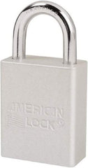 American Lock - Keyed Different Conductive Lockout Padlock - 1" Shackle Clearance, 1/4" Shackle Diam, 1.8" Body Height x 1-1/2" Body Width, Silver, 6 Pins - Eagle Tool & Supply