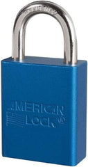 American Lock - Keyed Different Conductive Lockout Padlock - 1" Shackle Clearance, 1/4" Shackle Diam, 1.8" Body Height x 3/4" Body Width, Blue, 6 Pins - Eagle Tool & Supply