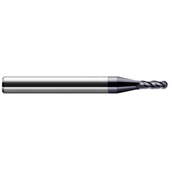 Ball End Mill: 0.02″ Dia, 0.06″ LOC, 2 Flute, Solid Carbide 1-1/2″ OAL, 1/8″ Shank Dia, 30 ° Helix, AlTiN Coated, Single End