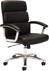 Basyx - 37-3/4" High Executive Mid Back Chair - 24" Wide x 24" Deep, Leather Seat, Black - Eagle Tool & Supply