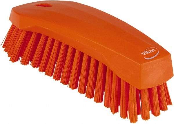 Vikan - 1.3" Bristle Length, Polyester Scrub Brush - 3" Wide Head, 8" OAL, Orange, Polypropylene Block - Eagle Tool & Supply