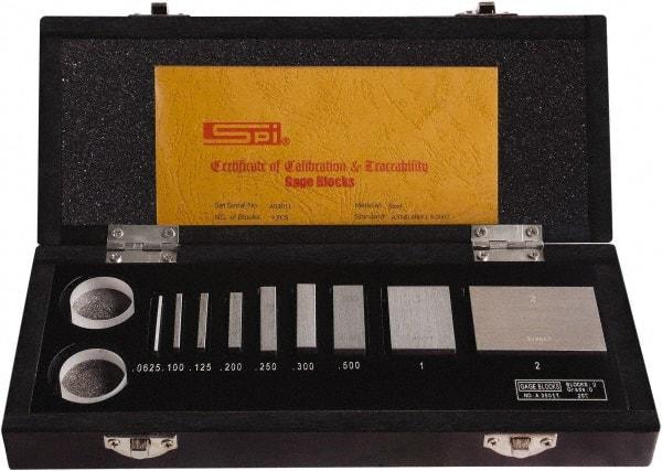 SPI - 9 Piece, 1/16 to 2", Grade 0, Steel Gage Block Set - Rectangular, 0.000008" Tolerance - Eagle Tool & Supply