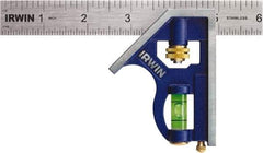 Irwin - 2 Piece, 6" Combination Square Set - 1/16, 1/32, 1/64 & 1/8" (4R) Graduation, Stainless Steel Blade, Cast Zinc Square Head - Eagle Tool & Supply