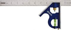 Irwin - 2 Piece, 12" Combination Square Set - 1/16, 1/32, 1/64 & 1/8" (4R) Graduation, Stainless Steel Blade, Cast Zinc Square Head - Eagle Tool & Supply
