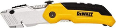 DeWALT - Fixed Folding Utility Knife - 2-1/2" Bi-Metal Blade, Yellow & Black Metal Handle, 1 Blade Included - Eagle Tool & Supply