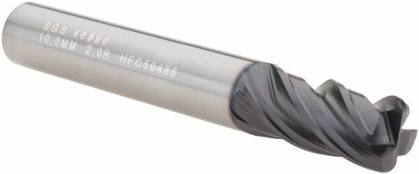 SGS - 10mm, 4 Flute, Single End, Solid Carbide, 2mm Corner Radius End Mill - 72mm OAL, Right Hand Flute, 10mm LOC, Right Hand Cut - Eagle Tool & Supply
