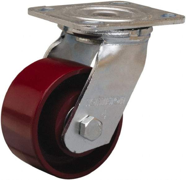 Hamilton - 4" Diam x 2" Wide x 5-5/8" OAH Top Plate Mount Swivel Caster - Cast Iron, 1,000 Lb Capacity, Precision Ball Bearing, 4 x 4-1/2" Plate - Eagle Tool & Supply