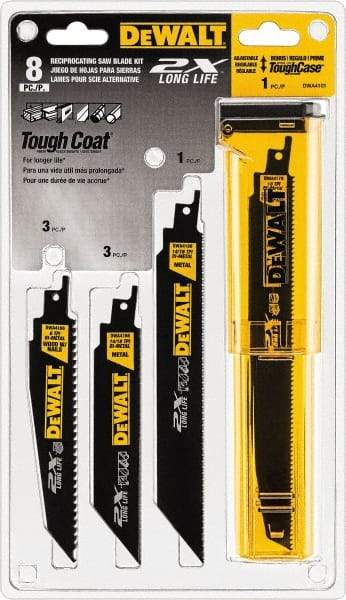 DeWALT - 8 Piece, 4" to 12" Long x 1" Thick, High Speed Steel Reciprocating Saw Blade Set - Tapered Profile, 6 to 10 Teeth per Inch, Toothed Edge - Eagle Tool & Supply