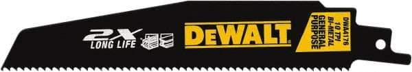 DeWALT - 6" Long x 1" Thick, High Speed Steel Reciprocating Saw Blade - Straight Profile, 10 TPI, Toothed Edge, Universal Shank - Eagle Tool & Supply