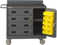 Durham - 2,000 Lb Capacity, 4 Drawer, 1 Door Mobile Workstation - 36" Wide x 18" Deep x 38-3/8" High, Steel, Gray - Eagle Tool & Supply