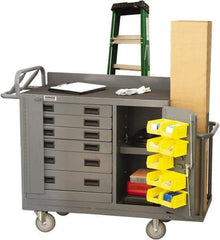 Durham - 2,000 Lb Capacity, 6 Drawer, 1 Door Mobile Workstation - 52-3/4" Wide x 19" Deep x 40-1/4" High, Steel, Gray - Eagle Tool & Supply