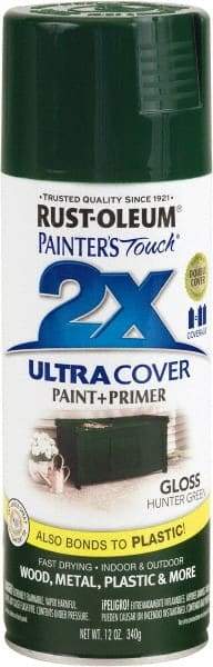 Rust-Oleum - Hunter Green, Gloss, Enamel Spray Paint - 8 to 12 Sq Ft per Can, 12 oz Container - Eagle Tool & Supply