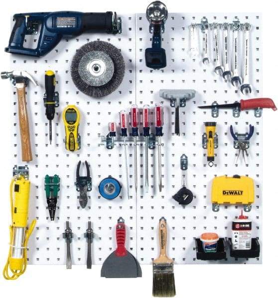 Triton - 18" Wide x 36" High Peg Board Kit - 2 Panels, 28 Hooks, Steel, White - Eagle Tool & Supply