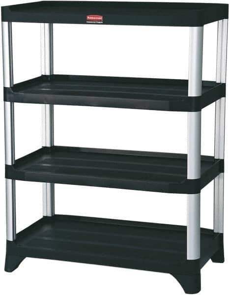 Rubbermaid - 46" High x 20" Wide x 35" Deep, 4 Shelf Structural Plastic Open Shelving - Black, 800 Lb Capacity - Eagle Tool & Supply