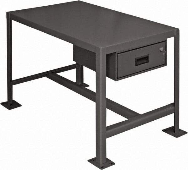 Durham - 24 Wide x 18" Deep x 36" High, Steel Machine Work Table with Drawer - Flat Top, Rounded Edge, Fixed Legs, Gray - Eagle Tool & Supply