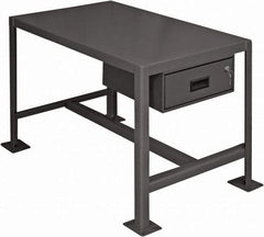 Durham - 24 Wide x 18" Deep x 36" High, Steel Machine Work Table with Drawer - Flat Top, Rounded Edge, Fixed Legs, Gray - Eagle Tool & Supply