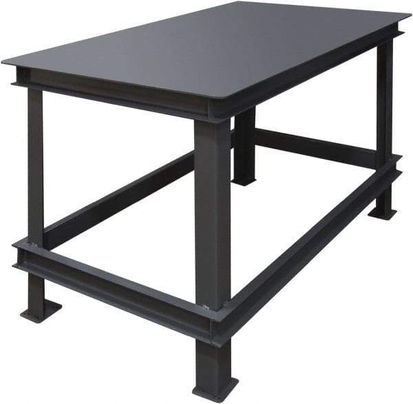 Durham - 48 Wide x 36" Deep x 24" High, Steel Machine Work Table - Flat Top, Rounded Edge, Fixed Legs, Gray - Eagle Tool & Supply