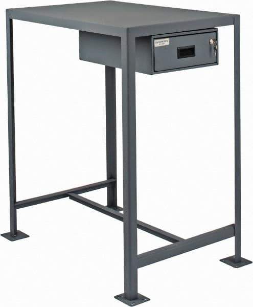 Durham - 36 Wide x 24" Deep x 42" High, Steel Machine Work Table with Drawer - Flat Top, Rounded Edge, Fixed Legs, Gray - Eagle Tool & Supply