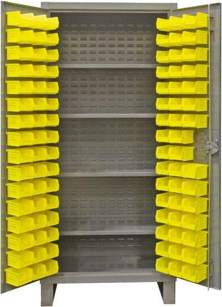 Durham - 4 Shelf 96 Bin Storage Cabinet - Steel, 36" Wide x 24" Deep x 78" High, Gray - Eagle Tool & Supply