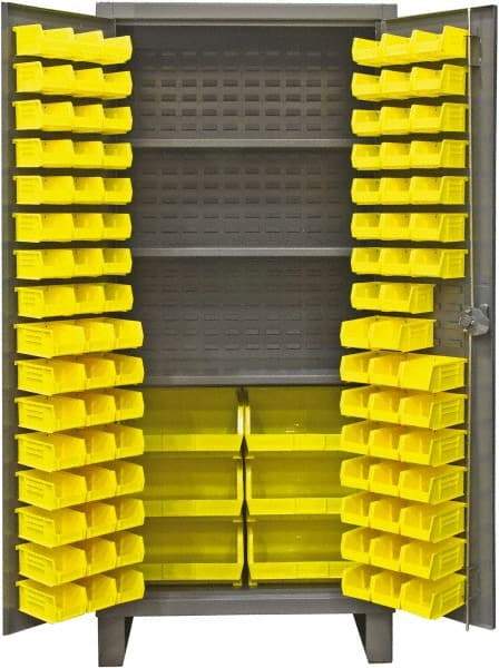 Durham - 3 Shelf 102 Bin Storage Cabinet - Steel, 36" Wide x 24" Deep x 78" High, Gray - Eagle Tool & Supply
