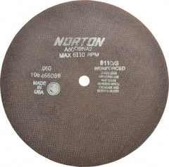Norton - 10" 60 Grit Aluminum Oxide Cutoff Wheel - 0.06" Thick, 5/8" Arbor, 6,110 Max RPM, Use with Stationary Grinders - Eagle Tool & Supply