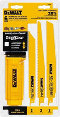 DeWALT - 6 Pieces, 8" to 9" Long x 0.04" Thickness, Bi-Metal Reciprocating Saw Blade Set - Straight Profile, 6 to 14 Teeth, Toothed Edge - Eagle Tool & Supply