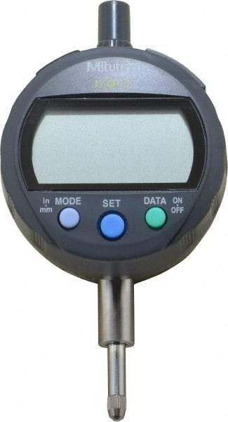 Mitutoyo - 0 to 12.7mm Range, 0.00005" Graduation, Electronic Drop Indicator - Lug-on-center Back, Accurate to 0.0001", English & Metric System, LCD Display - Eagle Tool & Supply