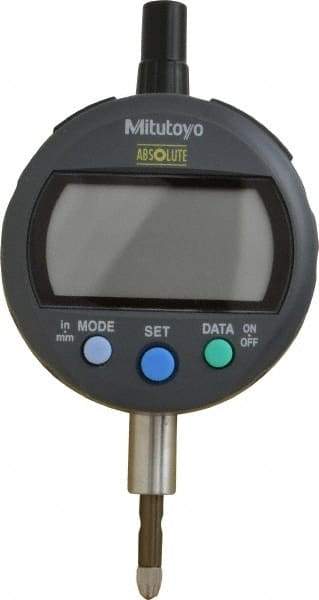 Mitutoyo - 0 to 12.7mm Range, 0.00005" Graduation, Electronic Drop Indicator - Lug-on-center Back, Accurate to 0.0001", English & Metric System, LCD Display - Eagle Tool & Supply
