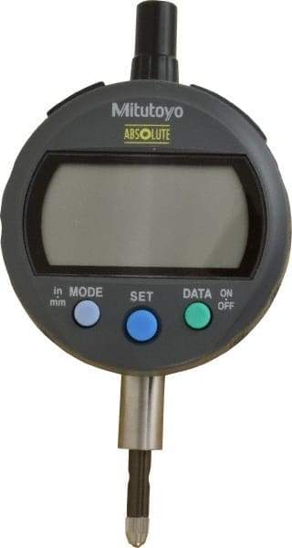 Mitutoyo - 0 to 12.7mm Range, 0.0005" Graduation, Electronic Drop Indicator - Lug-on-center Back, Accurate to 0.001", English & Metric System, LCD Display - Eagle Tool & Supply