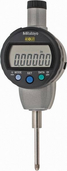 Mitutoyo - 0 to 1" Range, 0.00005" Graduation, Electronic Drop Indicator - Flat Back, Accurate to 0.0001", English & Metric System, LCD Display - Eagle Tool & Supply